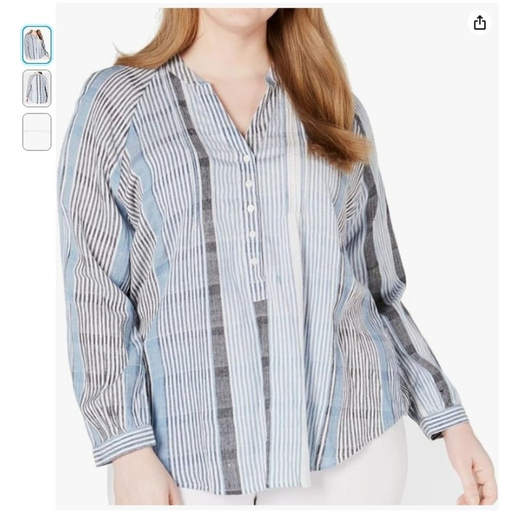 1X Lucky Brand Women's Plus Size Stripe Gauze Shirt EUC
